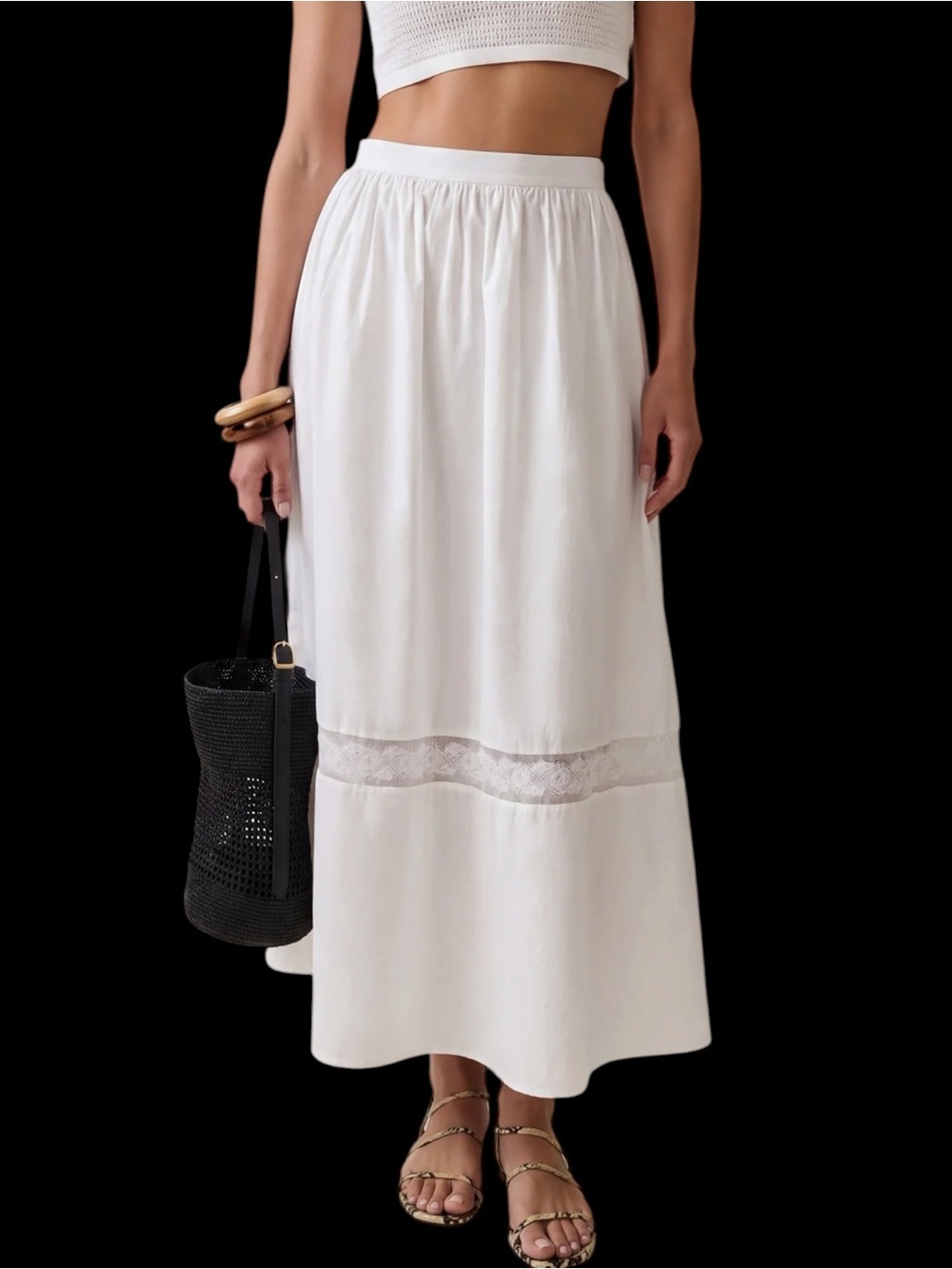 Few Moda o.p.t. Lennon Cotton Skirt White Lace Trim Maxi NWT